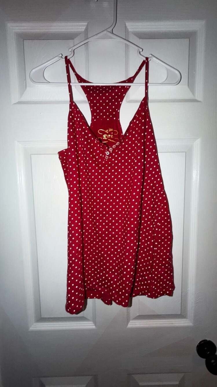 Desire Red and White Polka Dot Racerback Tank Top